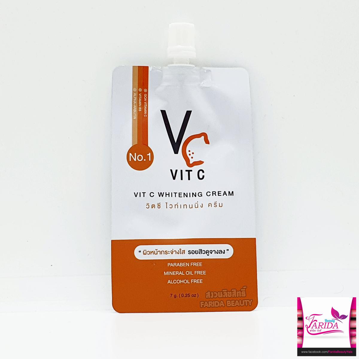 1ซอง) Vc Vit C Whitening Cream วีซี วิตซี ไวท์เทนนิ่ง ครีม ครีมซอง เซเว่น  (ครีมน้องฉัตร แบบซอง)